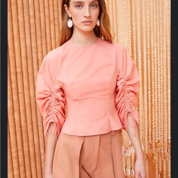 Ulla Johnson Lorna Ruched Cotton-poplin Blouse - Pink - Picture 2 of 8